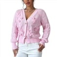 thumbnail image 3 of Cárdigan de Crochet para Mujer, Cuello en V, Larga, Botones Decorados, Suéter de Punto, Tops Rosa S, 3 of 10