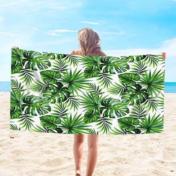 LYEAA Extra Large Beach Towel Microfiber 75x150cm Sandproof Bath Towel Seaside Sitting Blanket Hawaiian Shawl Sweat Towel Lightweight Beach Mat for Travel Vacation Swimming Pool Green