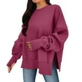 thumbnail image 3 of Yangnuo Fall Trendy Sweatshirts for Women Women's Solid Color Round Neck Drop Shoulder Side Slit Loose Casual Sweatshirt, 3 of 4
