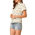 thumbnail image 4 of INSPIRE CHIC Women's Summer Casual Notched Lapel Button Up Short Sleeves Floral Shirt XS Beige, 4 of 6