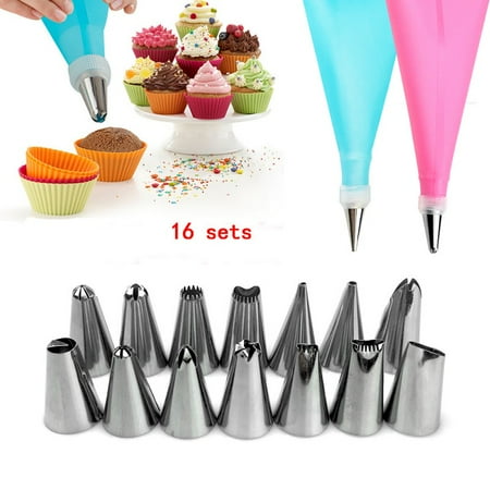 

Pretty Comy 16Pcs Pastry Nozzles and Coupler Stainless Steel Rose Cream Bakeware Cake Decorating Tool
