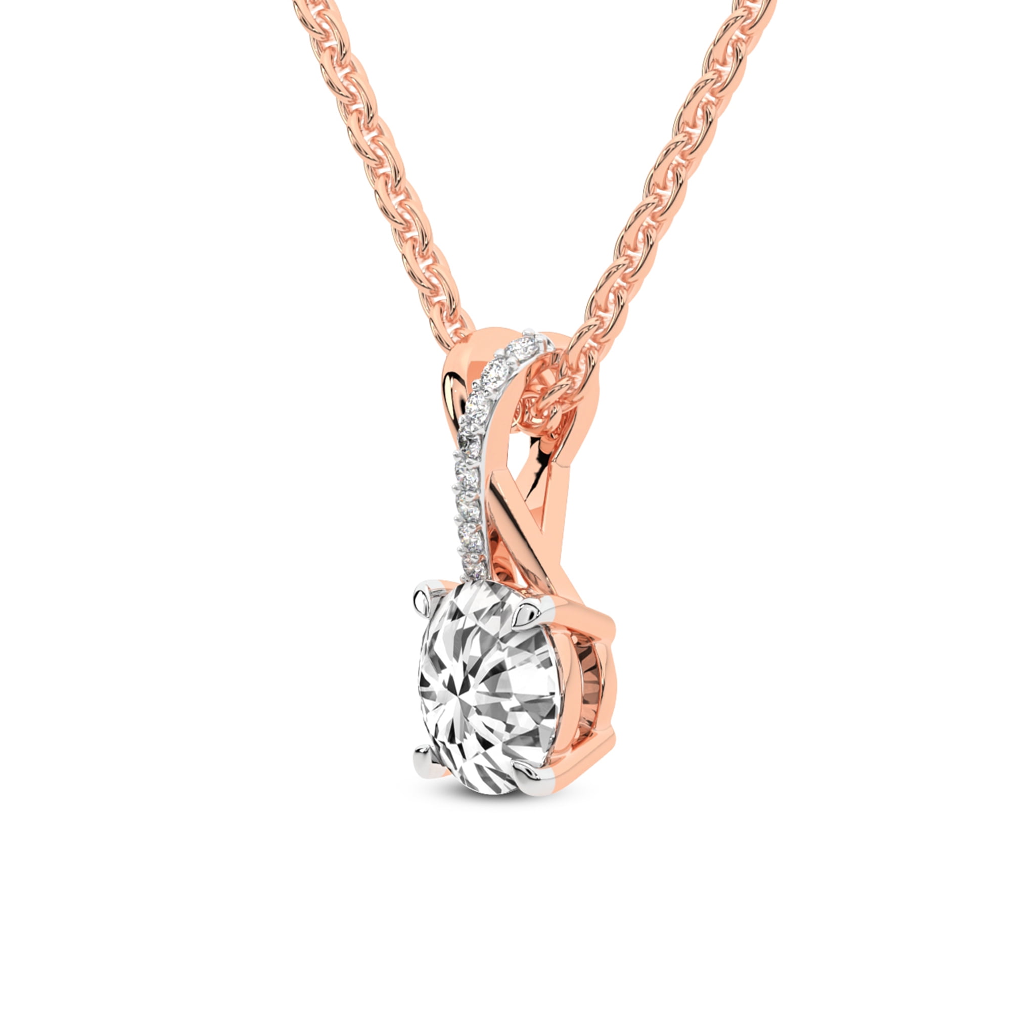 Diamond Pendant Necklace For Women | 2 Carat IGI Certified Emerald Shape Lab Grown Diamond | Lou Slider Lab Diamond Pendant Necklace In 14K Rose Gold | FG-VS1-VS2 Quality | Friendly Diamonds