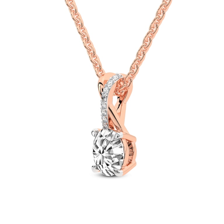IGI Certified Lab-Grown Diamond Pendant - Near 1/2 Carat Round Cut In 14K Rose Gold With 16" Chain