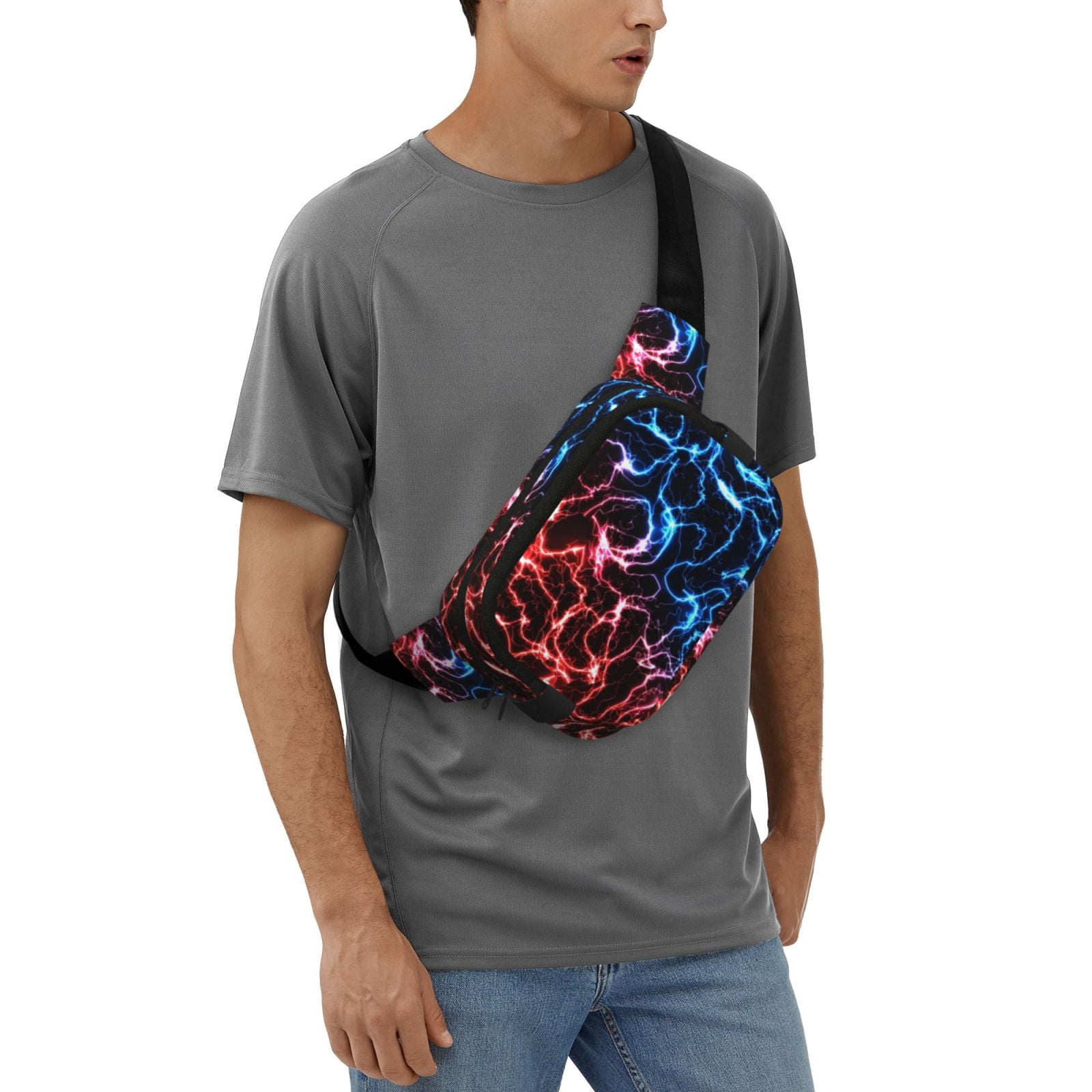 Picia Red And Blue Lightning Print Square Double-Layer Waist Bag Mini Adjustable Waist Belt Bag Exercise Running Travel Hiking