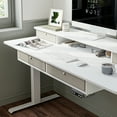 thumbnail image 3 of FEZIBO 63 x 24 Inch Height Adjustable Electric Standing Desk with Double Drawer, Stand Up Table with Storage Shelf, Sit Stand Desk with Splice Board, White Frame/White Top, 3 of 8