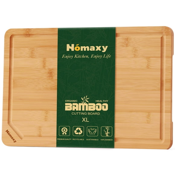 Tabla de cortar Homaxy Organic Bamboo de 45 x 30 cm con ranura para jugo