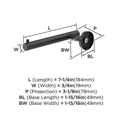 Amerock BH26540MB | Matte Black Single Post Toilet Paper Holder | 7-1/4 in. (184 mm) Length Toilet Tissue Holder | Arrondi | Bath Tissue Holder | Bathroom Hardware | Bath Accessories