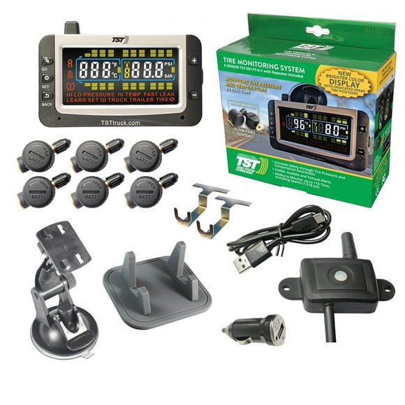Truck System Technology Tire Pressure Monitoring System - TPMS TST-507-FT-6-C 507 Series; 6 Flow Thru Sensors; 3-1/2 Inch TST Wide Screen Color Display; With Audio And Visual Alerts