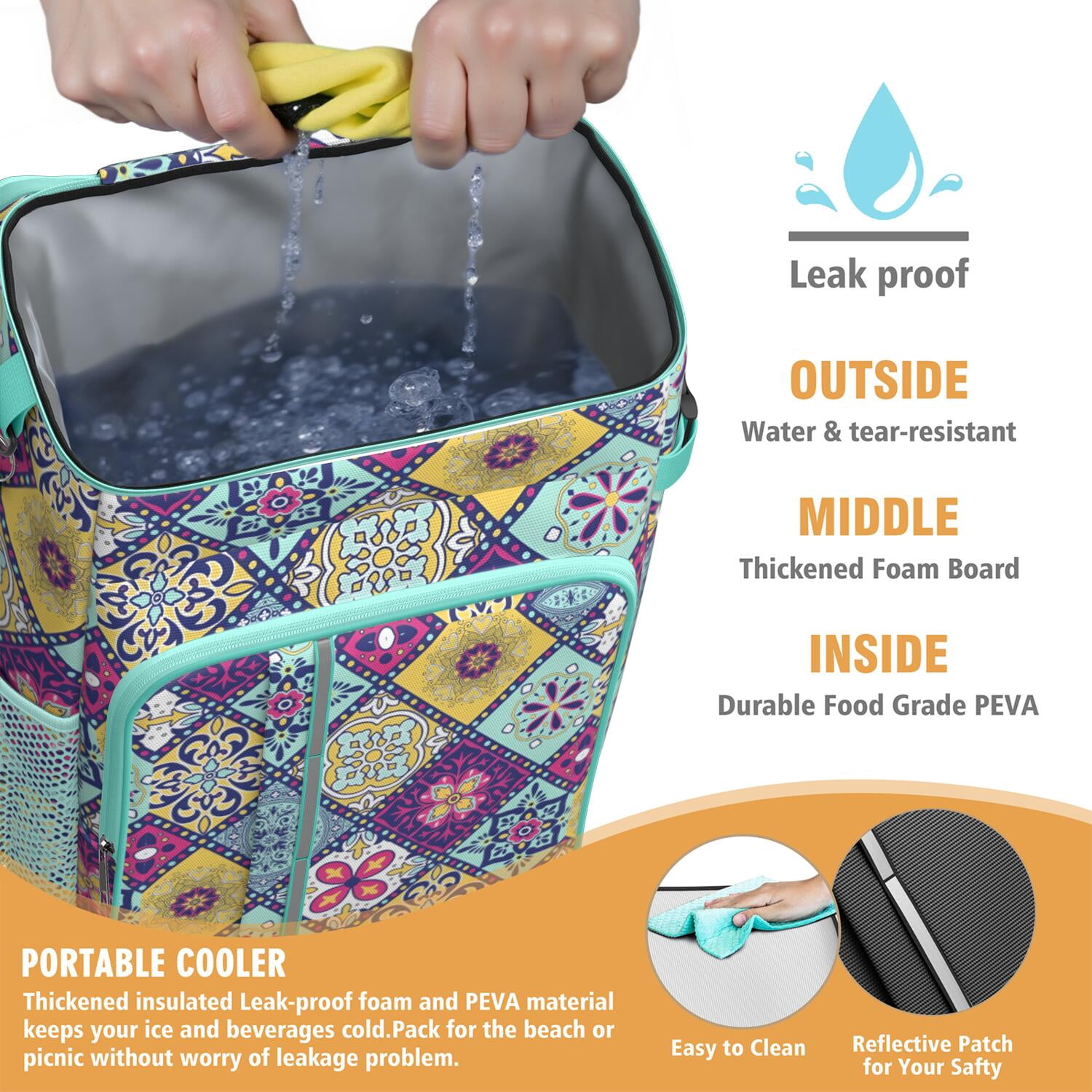 Travel Cooler Bag - Boho Bohemia Flower Camping Beer Cooler Backpack with Bottle Opener- Waterproof Insulated Picnic Backpacks - Cooler Bag for Beach