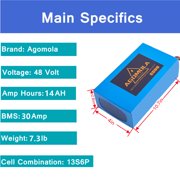 Agomola 48V, 10Ah to14Ah Lithium Battery for 100W to 800W Electric Bicycle Conversion Kits