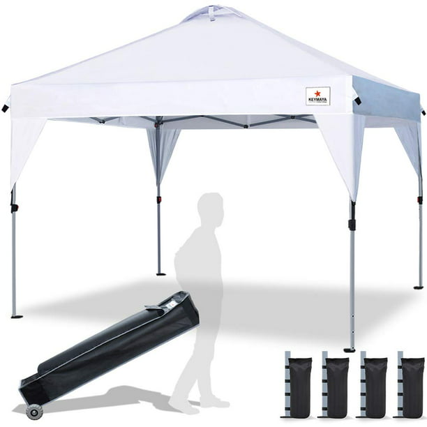 Keymaya 10 X10 Ez Pop Up Canopy Tent Commercial Instant Shelter Canopies Pop Up Outdoor Portable Shade With Wheeled Bag Bonus Heavy Duty Weight Bag 4 Pc Pack 10x10 Skirt White Walmart Com Walmart Com
