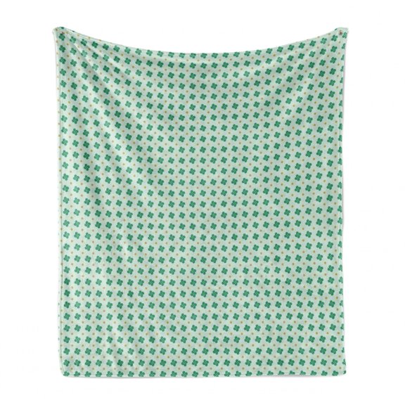 Floral Soft Flannel Fleece Throw Blanket, Rhythmic Polka Dots and Shamrock Leaves Modern Arrangement, Cozy Plush for Indoor and Outdoor Use, 60" x 80", Mint Green Khaki, by Ambesonne