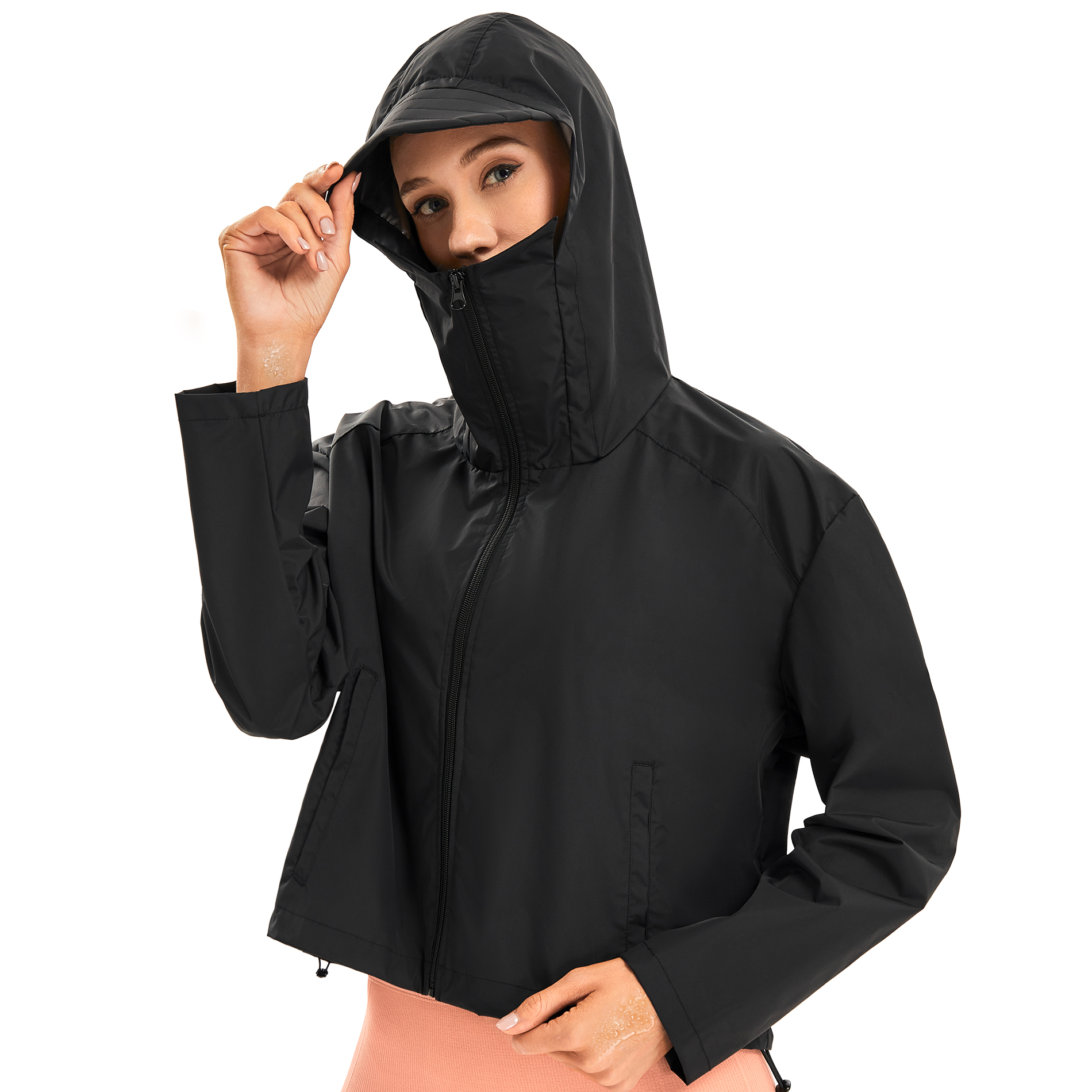 Gotoly Sauna Jackets with Pocket for Women Sweat Sauna Jackets Cropped Zip  Up Hoodie Gym Sweat Suits Workout Tops(Black Small)