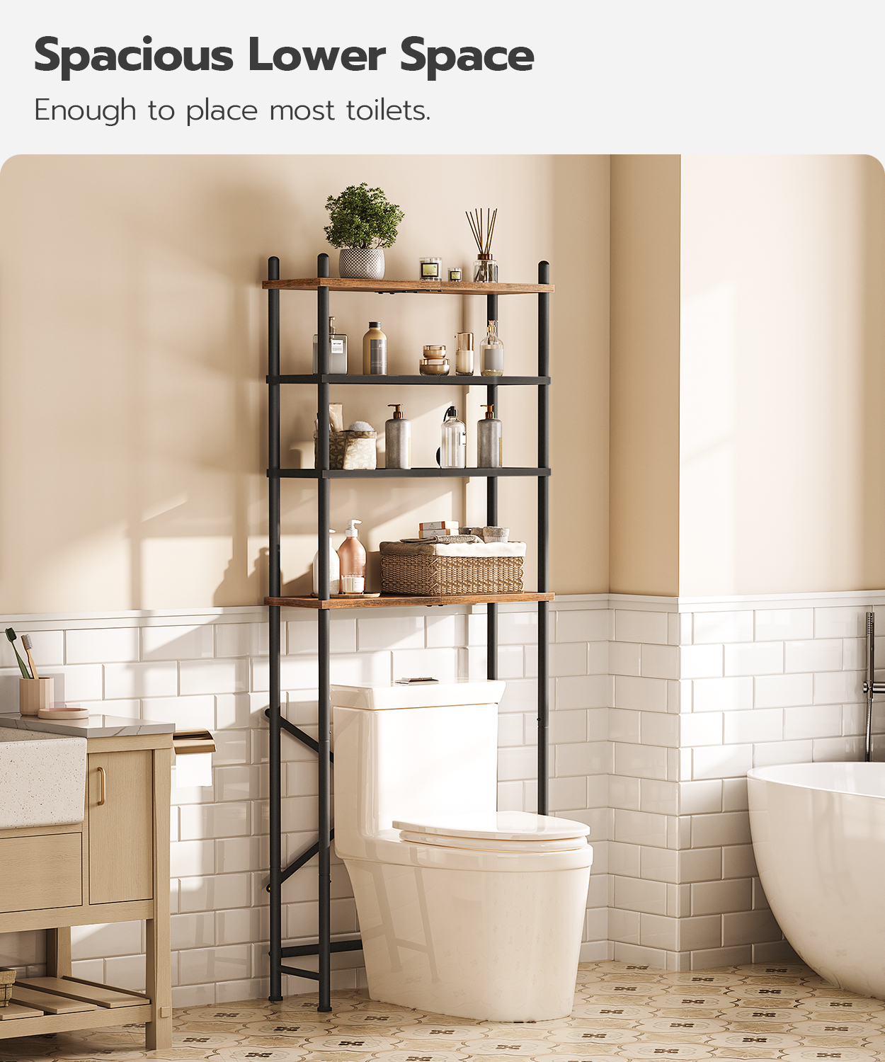 HOOBRO 4-Tier Over The Toilet Shelf, Rustic Brown and Black