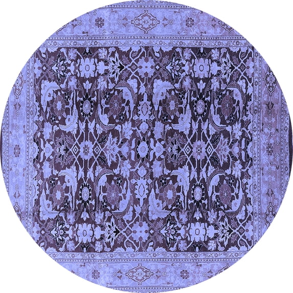 Ahgly Company Machine Washable Indoor Round Oriental Blue Industrial Area Rugs, 7' Round
