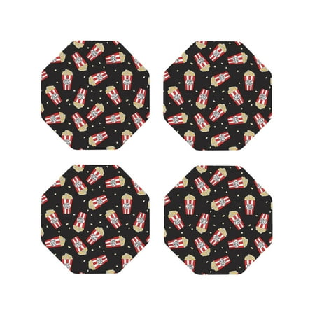 

Junzan Popcorn Print Coasters for Drinks - Leather Coasters Set of 4 for Coffee Table for Housewarming/Kitchen/Bar/Decor-Octagon