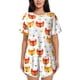 thumbnail image 1 of Balery Cute Fox with Heart Conjunto de Pijama para Mujer con Estampado, Dos Piezas de Manga Corta y Shorts, Ropa de Dormir Suave con Cuello Redondo y Bolsillos-Small, 1 of 6