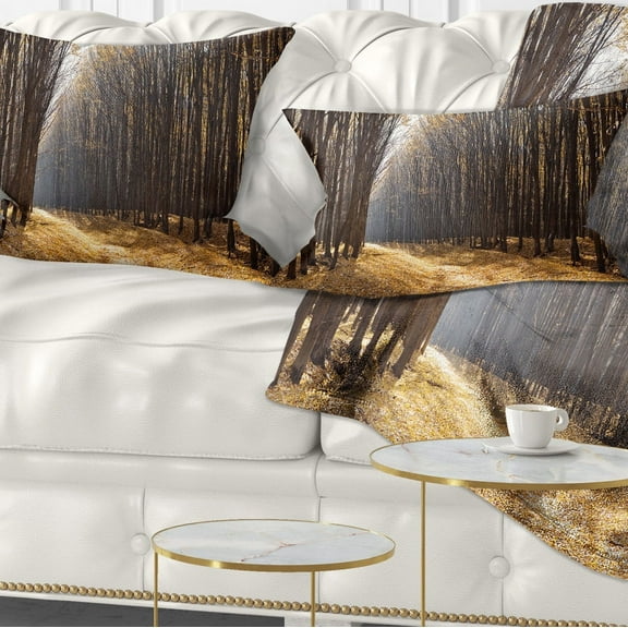 Designart Light in the Forest Path Panorama - Forest Throw Pillow - 12x20