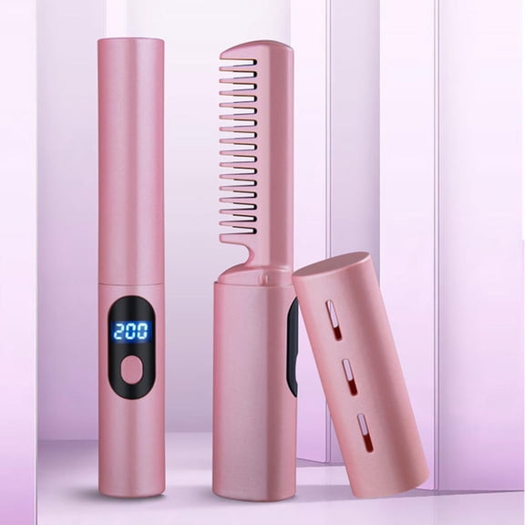 Gzwccvsn Hot Comb Hair Straightener, Portable Cordless Hair Straightener, Three Temperature Adjustments Flat Iron, Suitable for Soft, Thinning, Thick, Curly Hair Types (Temperature Display)