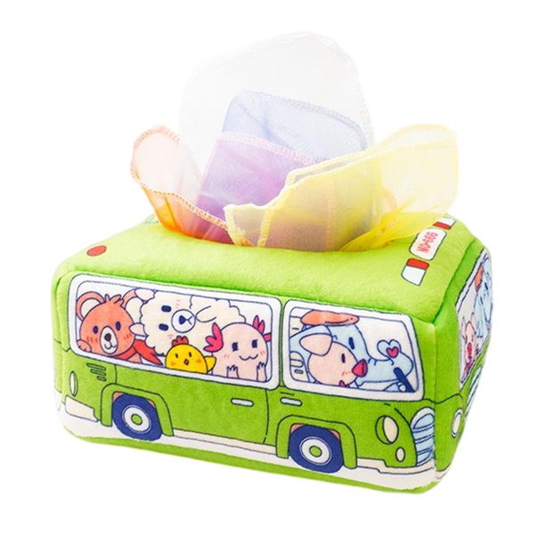 Caja de pañuelos para bebés Hugo con 10 cajones de autobús para toallas de mano verde