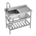thumbnail image 1 of Yiwa Commercial Stainless Steel Utility Sink, Single Bowl Freestanding Laundry or Kitchen Sink, Features Pull-Down Hot & Cold Faucet, Built-In Wash Board and Open Shelf, For Indoor/Outdoor Use, 1 of 8