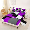 thumbnail image 2 of Castle Fairy Minimalism Color Block Queen Sheets 4 Pieces,Mid Century Square Layout Queen Sheet Sets,Purple Gray Black,1 Flat Sheet, 1 Fitted Sheet and 2 Pillowcases, 2 of 7