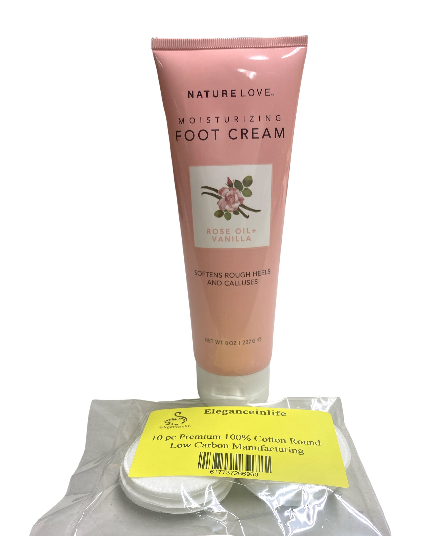 Nature Love Moisturizing Foot Cream Rose Oil + Vanilla 8 oz. +10 pc