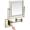 thumbnail image 1 of Square Lighted Makeup Mirror Wall Mount With Magnification, 1/3X Brass Zirconium Gold Magnifying Mirror Wall Mounted,Touch Stepless Dimming LED Lighted Makeup Mirror,Hardwired,Rose Gold,Gold,USB, 1 of 5