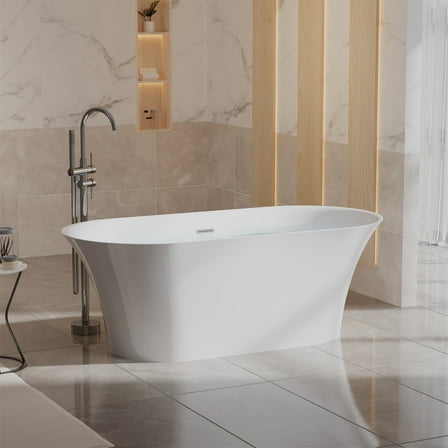 ANGELES HOME 67" Acrylic Freestanding Bathtub, Soaking White Bathtub with White Drain and Integrated Slotted Overflow Included, 71 Gallons, Glossy White