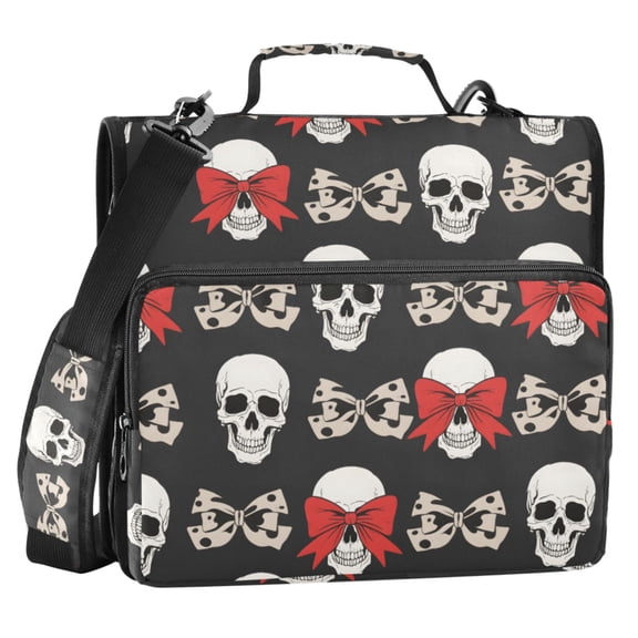 ALAZA Zipper Binder Skull with Bow 2 in 3 Ring Trapper Keeper 500 Sheet Capacity File Folder Organizer Bag