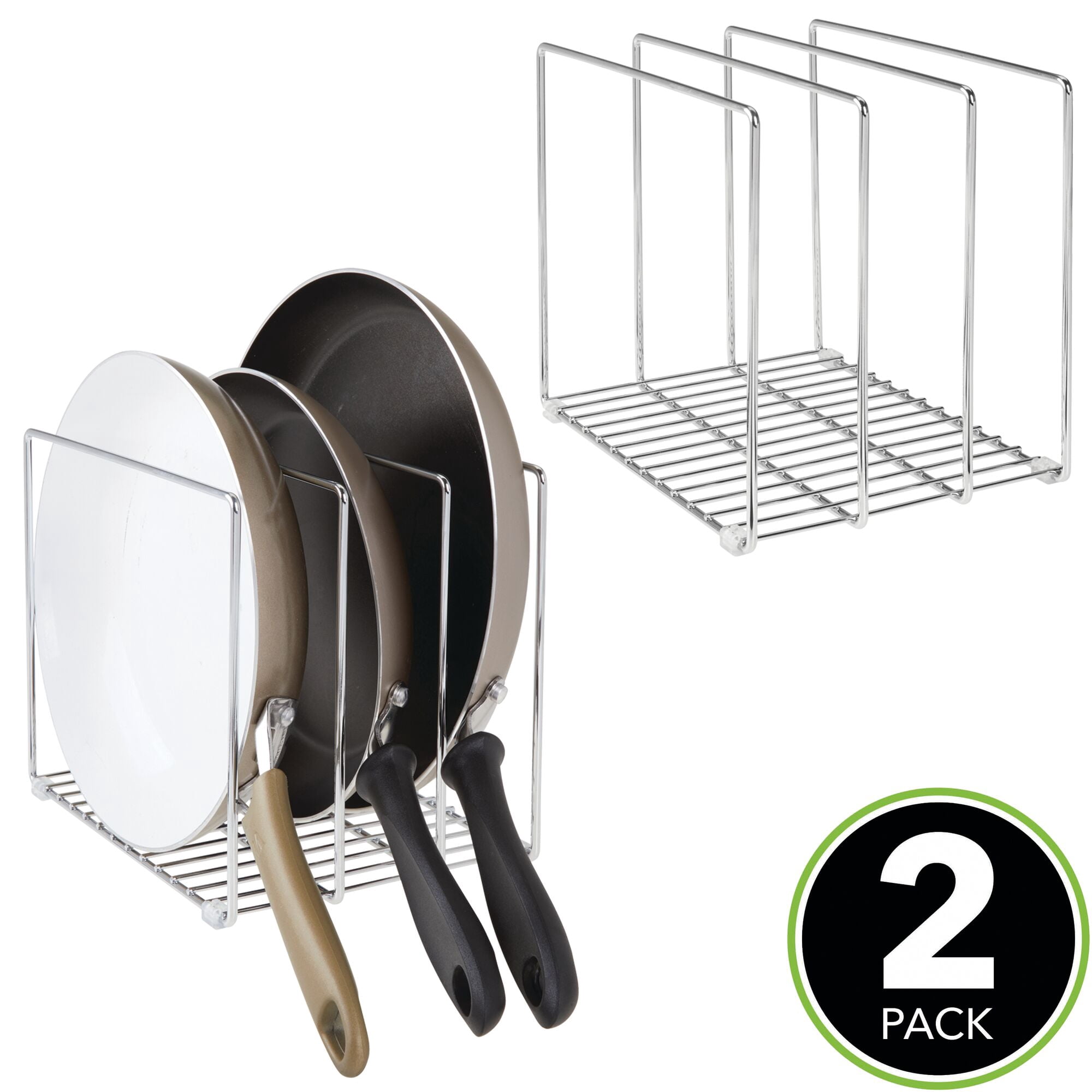 mDesign Steel Storage Tray Organizer Rack for Kitchen Cabinet - 2 Pack - Chrome