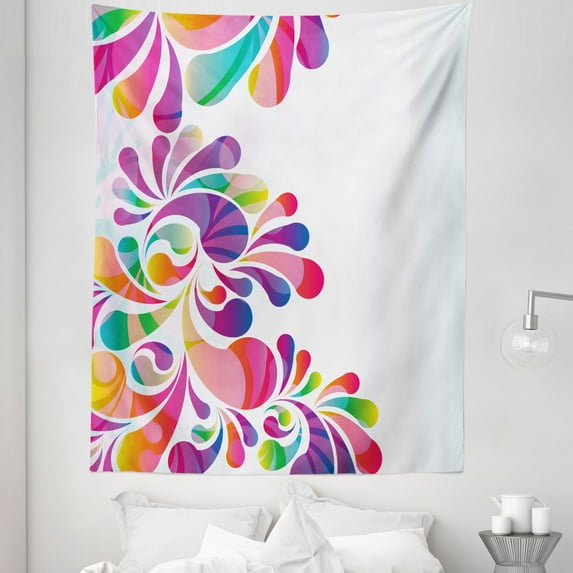 Colorful Tapestry, Floral Themed Design Curvy Colorful Background Nature Inspired Illustration Art, Fabric Wall Hanging Decor for Bedroom Living Room Dorm, 5 Sizes, Multicolor, by Ambesonne