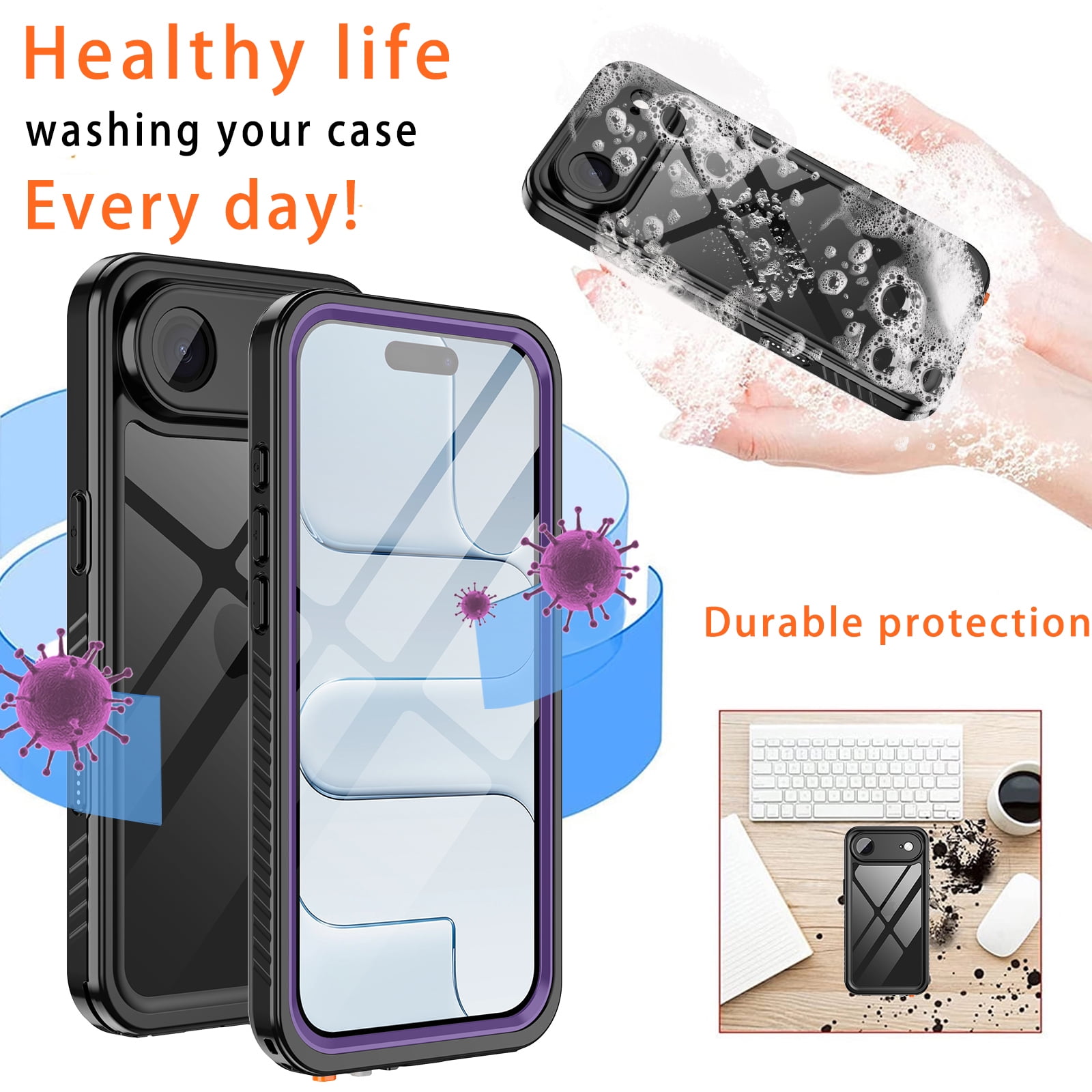 Casetego For iPhone Air Case,IP68 Waterproof 16FT Underwater Military Dustproof Shockproof Rugged with Built-in Screen Protector Full Protect Phone Cover with Lanyard,Purple