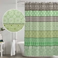 thumbnail image 5 of Green Brown Flower Shower Curtain, 72" x 84", Geometric Bohemian Style Ethnic Tribal Waterproof Bathroom Curtain Washable Shower Curtain Set with 12 Hooks, 5 of 9