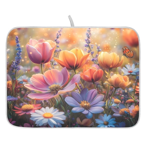 Ryvnso Wild Flower Butterfly Dish Drying Mat for Kitchen Countertop 16x18 Small Dish Pad Drainer Rack Dish Sink Mats
