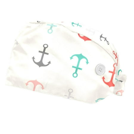 

2PCS Working Cap with Buttons and Sweatband Adjustable Tie Back Hats Bouffant Caps Anchor Scrub Turban Hat