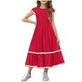 thumbnail image 2 of MKOSPLRT Maxi Dresses for Girl 5-15 Years Short Sleeve Crew Neck Wedding Dresses Ruffle Party A Line Dresses with Pockets, 2 of 9