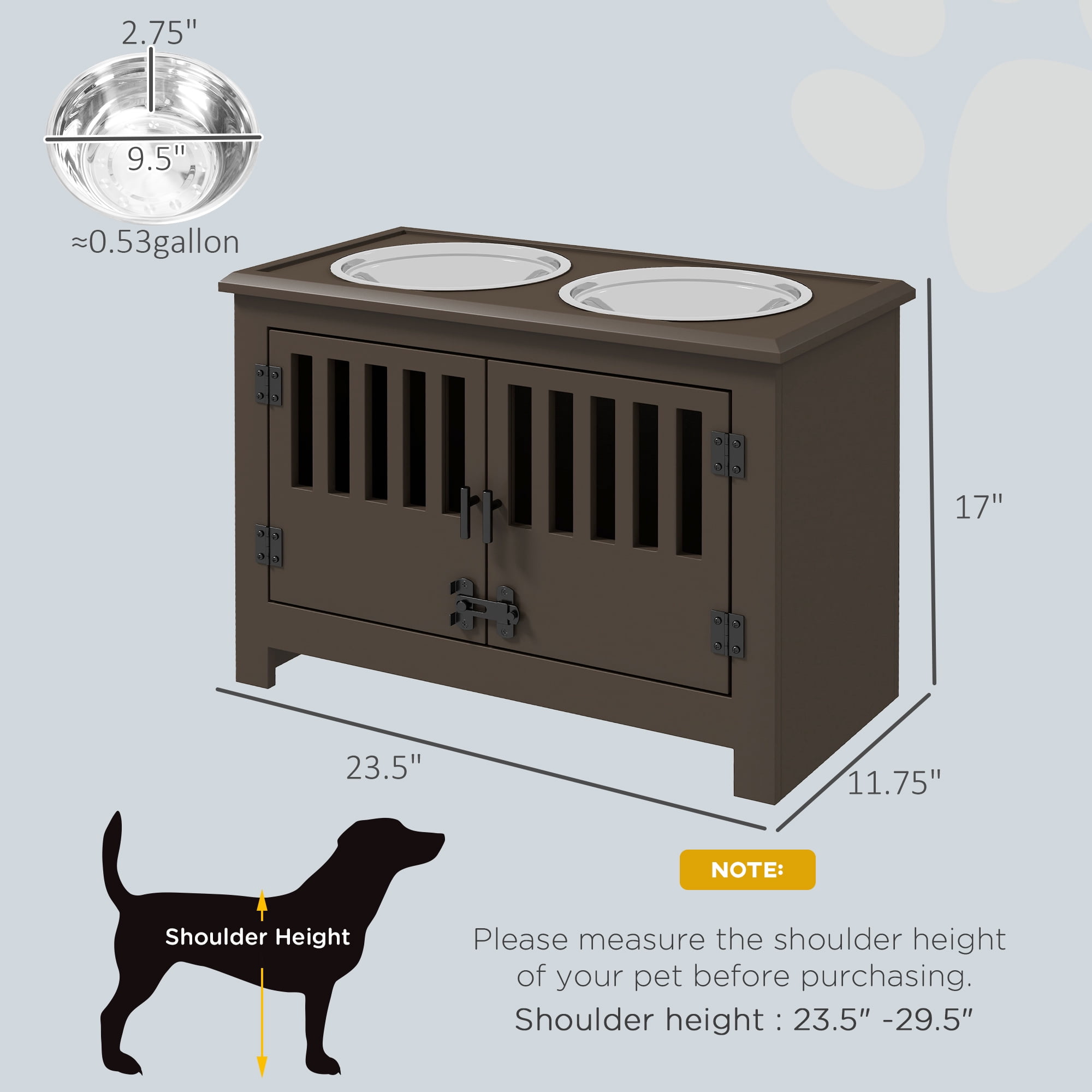 Large Elevated Dog Bowls with Storage Cabinet Containing Large 37L Capacity, Raised Dog Bowl Stand Pet Food Bowl Dog Feeding Station, Espresso