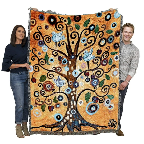 Pure Country Weavers Couverture Arbre de Vie par Natasha Wescoat - Jeté de Tapisserie Cadeau Floral Jardin d'Oiseaux Tissé en Coton - Fabriqué aux États-Unis (72x54)