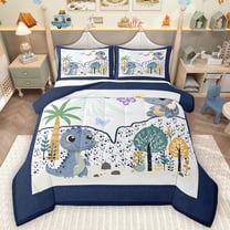 Homewish Kids Children Cartoon Dinosaur 2pcs Bedding Comforter Set,Kawaii Jungle Animal Twin Comforter Sets,Cute Dino Breathable Bedding Set,Lightweight Room Decor,Reversible