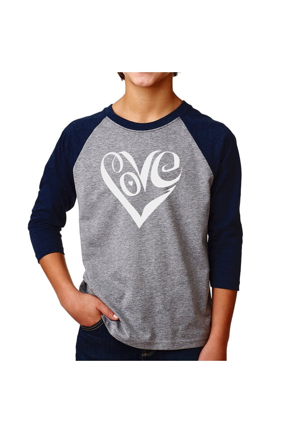 Boy's Raglan Baseball Word Art T-shirt - Script Love Heart