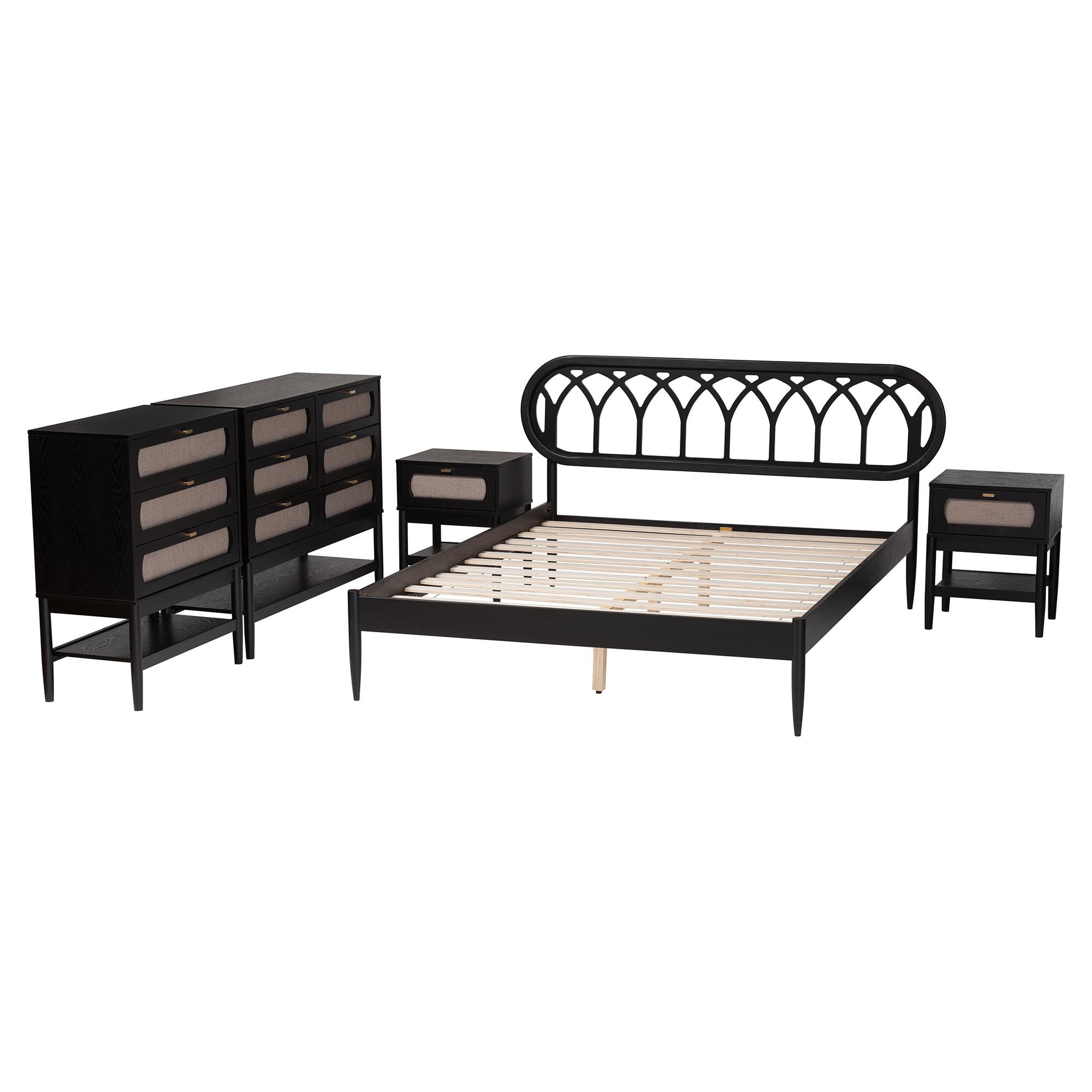 Baxton Studio Florica Art-Deco Bedroom Set, Queen, Beige