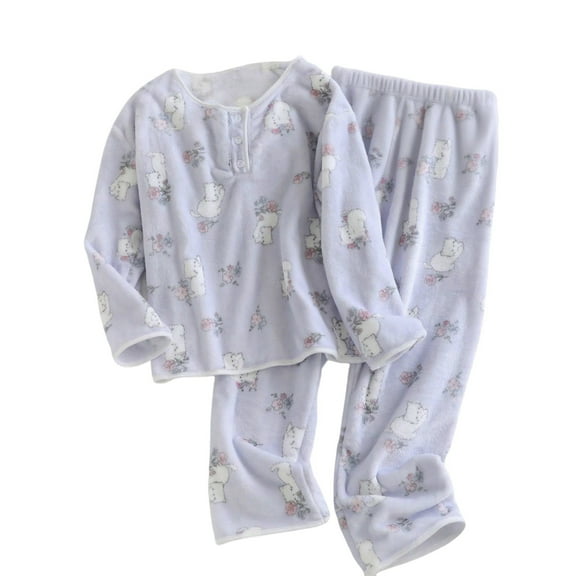 Ruimatai Women's Winter Flannel Pajama Set Long Sleeve Button Down Sleepwear Soft Warm Fleece Loungewear Comfortable Home Outfit