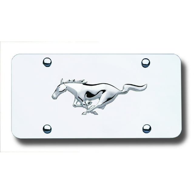 Automotive Gold License Plate MUS.CC Chrome Mustang Logo; Chrome Plate; Stainless Steel