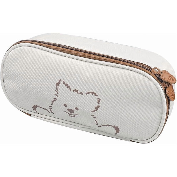 Large Capacity Pencil Case, Cute Canvas Pen Bag with Double Zipper, Stationary Storage Pouch