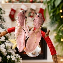 AUHomi 2Pcs Pink Glitter Birds Clip on Christmas Tree Bird Ornaments for Wreath Crafting Garland Decoration (7", Pink)