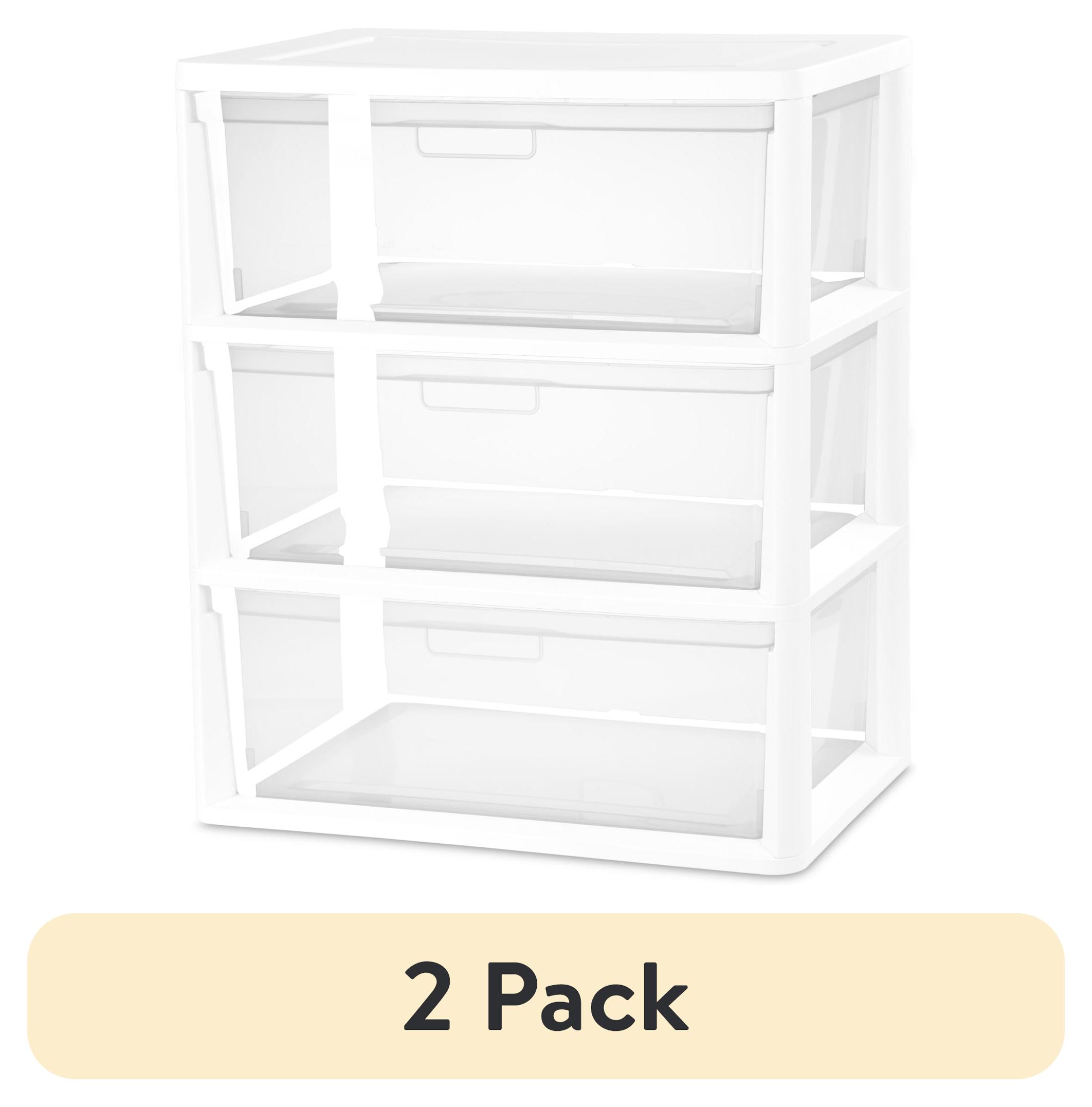 (2 pack) Sterilite Wide 3 Drawer Tower, Plastic Storage Organizer with Removable Clear Bins, Easy to Assemble - No Tools Needed, White