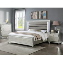 Modern Glam 3pc California King Size LED Upholstery panel Bed Chest Nightstand Champagne Finish Bedroom Furniture