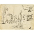 thumbnail image 2 of Circle of Adriaen van Ostade 18x15 Black Ornate Wood Framed Double Matted Museum Art Print Titled - Sketches of Pump, Washtub, Benches, 2 of 5