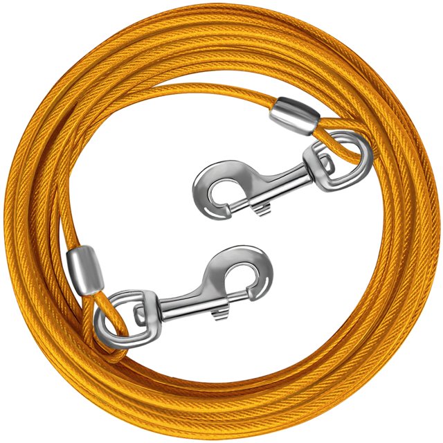 HaiYUAN Cable de amarre para perros de 10/15/20/25/30 pies para patio Cable de alambre de acero con clips superiores duraderos Cadenas amarillas para correa de perro exterior para grandes de hasta 165